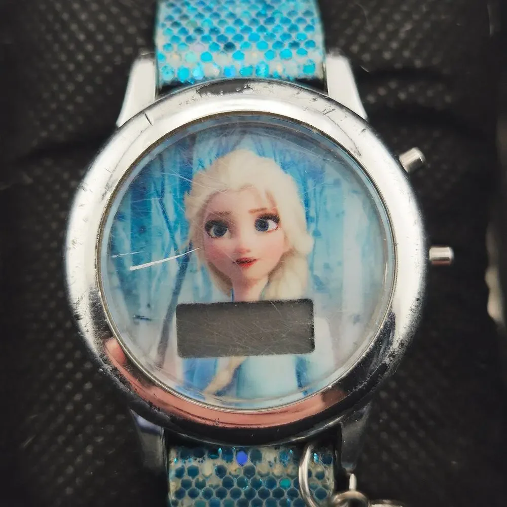 Frozen II Elsa Character Watch Digital Time Blue Sparkle Band Princess Snow Ice